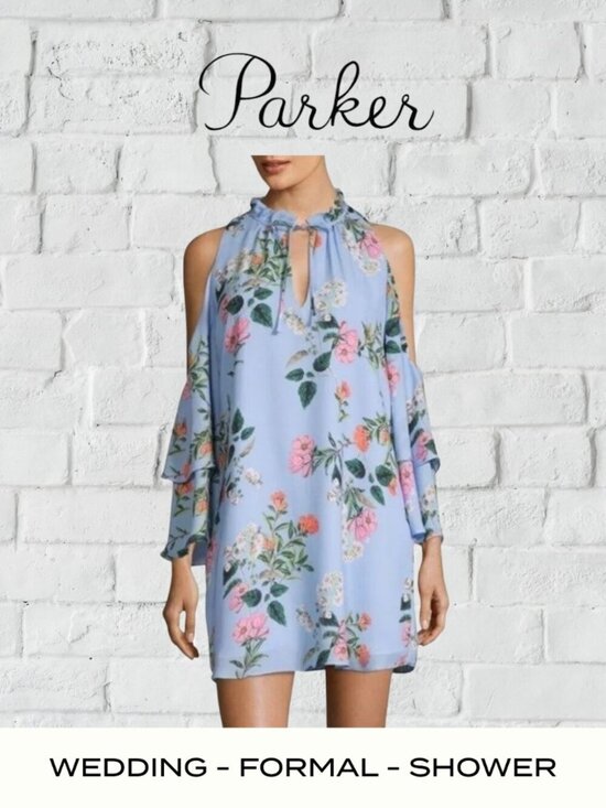 Parker Dresses & Skirts - NWT Parker Sky Blue Floral Shoulder Dress Flowy Feminine Size 8